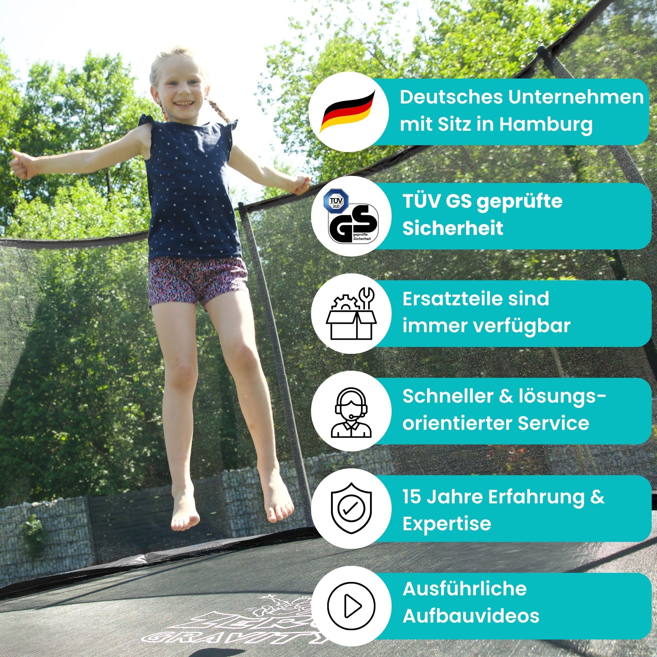 Zero Gravity Trampolin Outdoor Ø 183/244/305/366/427 cm, TÜV GS geprüft, Gartentrampolin Komplett-Set inkl. Leiter, Smarter Netzabbau in nur 5 Minuten
