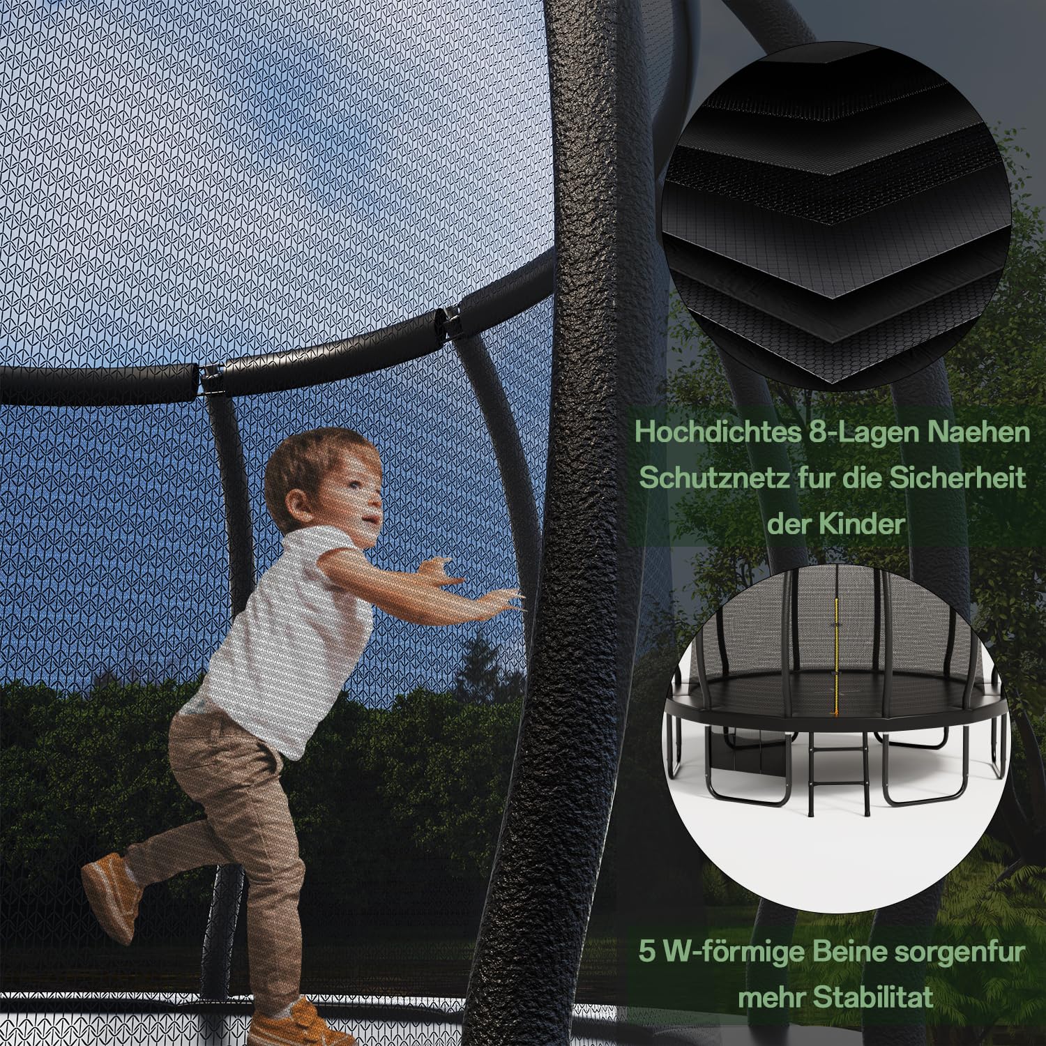 Flamaker Trampolin Outdoor, Ø 366/427cm Gartentrampolin mit Netz, TÜV Rheinland GS-Zertifikat, Bodenanker, Stabile Rahmenkonstruktion, Wetterfest